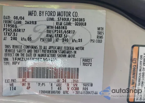 2005 Ford Explorer Limited z USA, uszkodzony, nr VIN 1FMZU65K35ZA04485